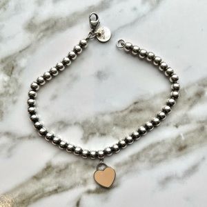Please Return to Tiffany Pink Heart Tag Bead Bracelet